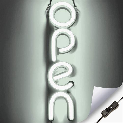 "OPEN" LED neonskilt - Hvit - Vertikal