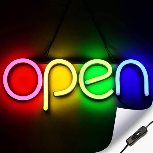 "OPEN" LED neonskilt - Flerfarget