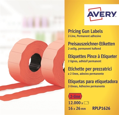 Etiketter til prismerkepistoler - 16x26 mm - Permanent - Rød