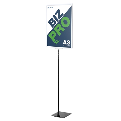 Biz Pro XL hvit skiltholder med svart metallfot - A3