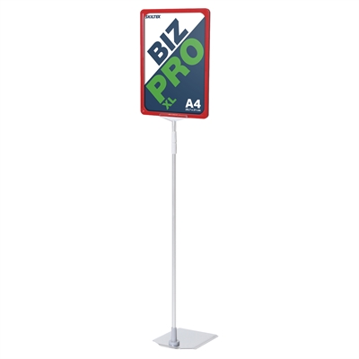 Biz Pro XL rød skiltholder med krom metallfot - A4