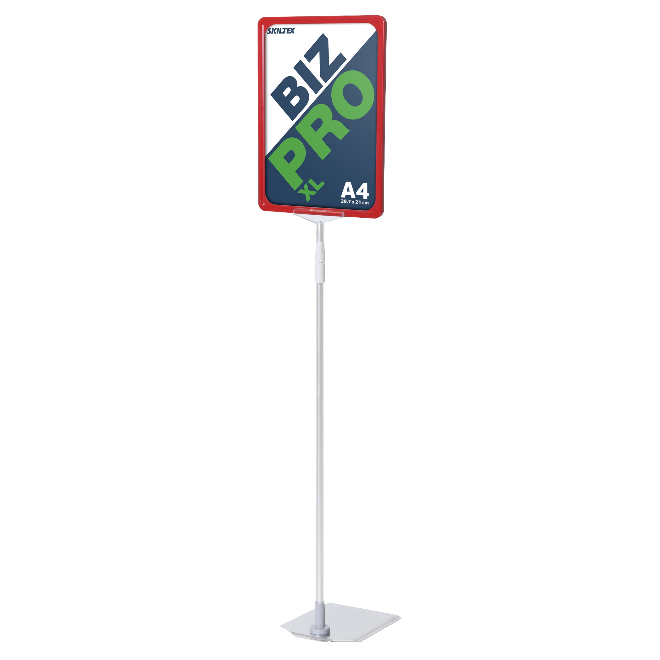 Biz Pro XL rød skiltholder med krom metallfot - A4