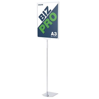 Biz Pro XL hvit skiltholder med krom metallfot - A3