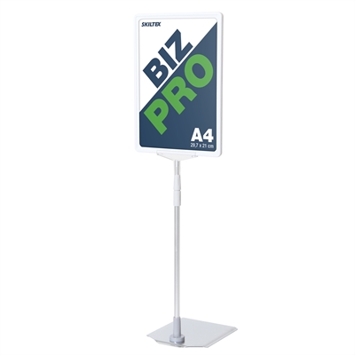 Biz Pro hvit skilt-holder med krom metallfot - A4