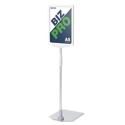 Biz Pro hvit skilt-holder med krom metallfot - A5