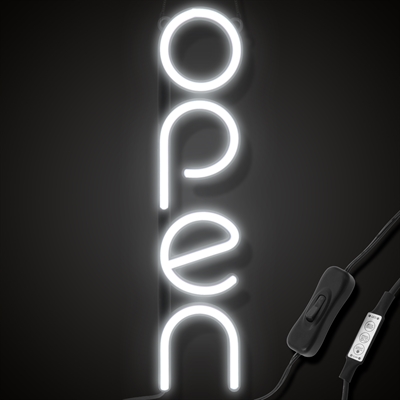 "OPEN" LED neonskilt - Hvit - Vertikal