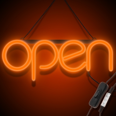 "OPEN" LED neonskilt - Oransje