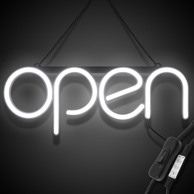 "OPEN" LED neonskilt - Hvit