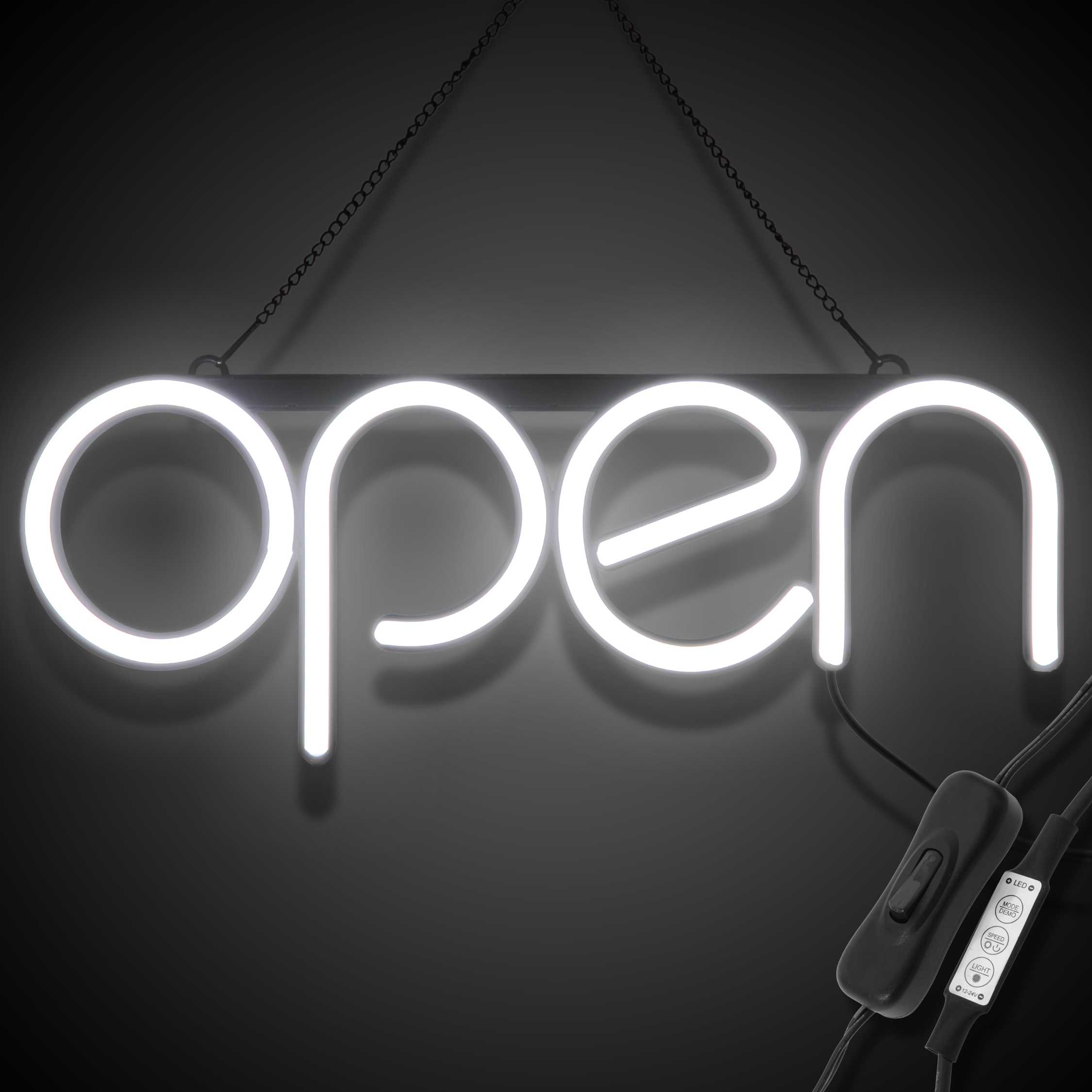 "OPEN" LED neonskilt - Hvit