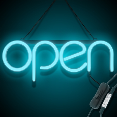 "OPEN" LED neonskilt - Isblå