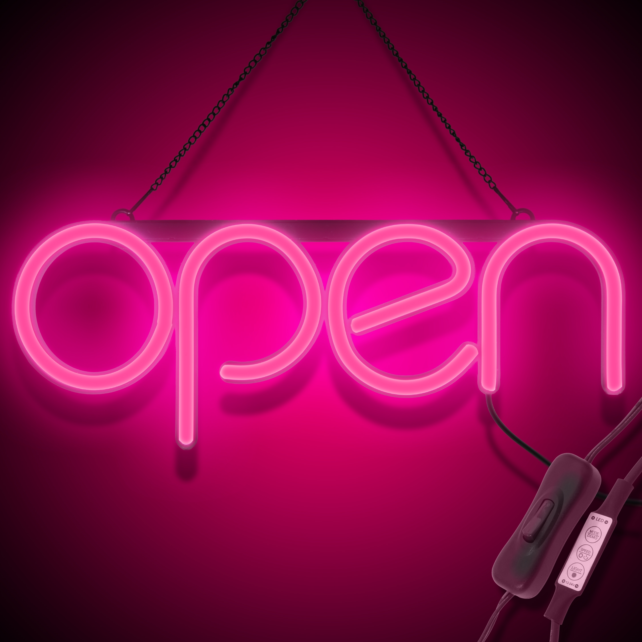 "OPEN" LED neonskilt - Rosa
