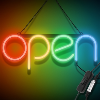 "OPEN" LED neonskilt - Flerfarget