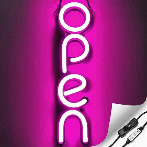 "OPEN" LED neonskilt - Rosa - Vertikal