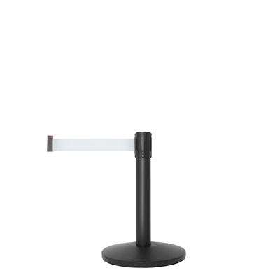 QueueMax Mini Svart Avsperringsstolpe med hvitt bånd