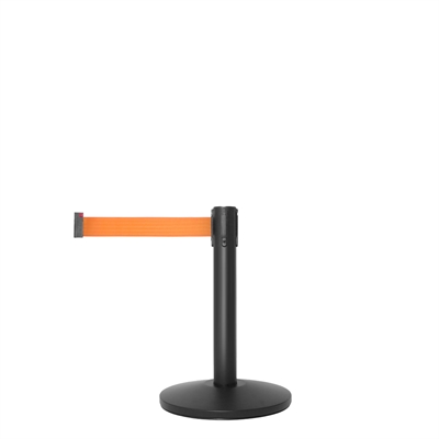QueueMax Mini Svart Avsperringsstolpe med oransje bånd