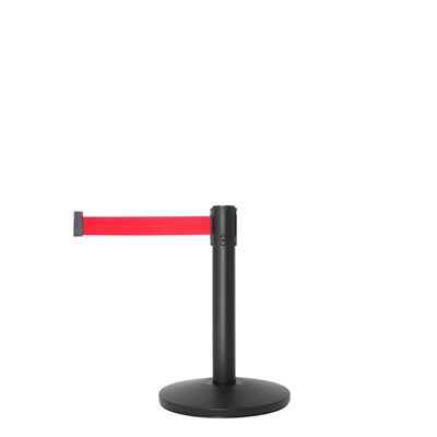 QueueMax Mini Svart Avsperringsstolpe med rødt bånd