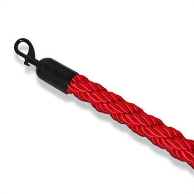 Rødt flettet tau med svart klikklås - 200 cm