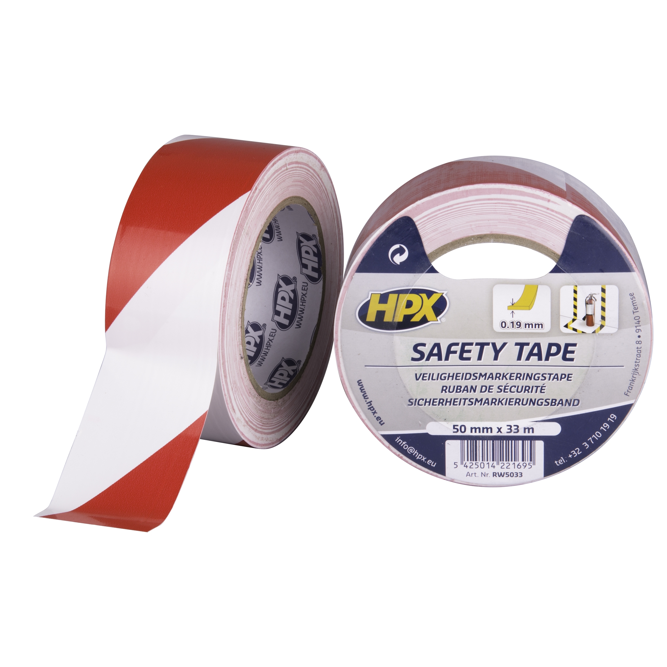 Sikkerhetstape / Gulvtape - Hvit / Rød - 50mm x 33m