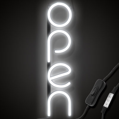"OPEN" LED neonskilt - Hvit - Vertikal