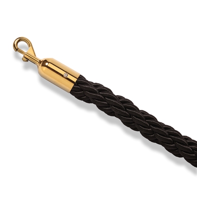 Svart flettet tau med gull klikklås - 200 cm