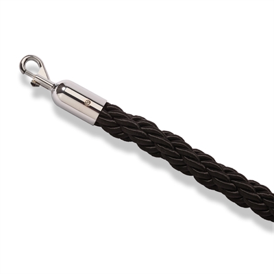Svart flettet tau med sølv klikklås - 200 cm