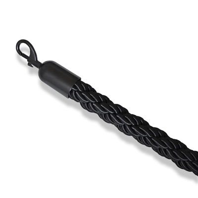 Svart flettet tau med svart klikklås - 200 cm
