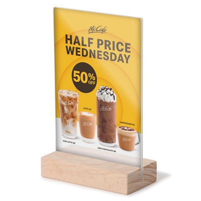 T-Stand Høyformat Akrylskilt med Trebunn - A5