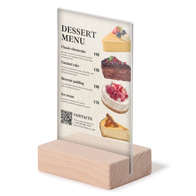 T-Stand Høyformat Akrylskilt med Trebunn - A6