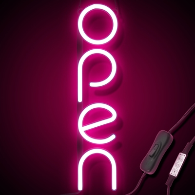 "OPEN" LED neonskilt - Rosa - Vertikal
