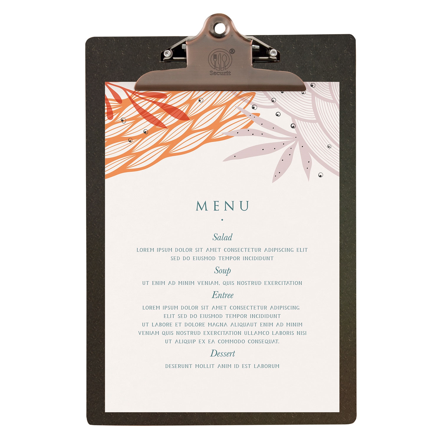 Tre clipboard menyholder - Mørkebrun - A4