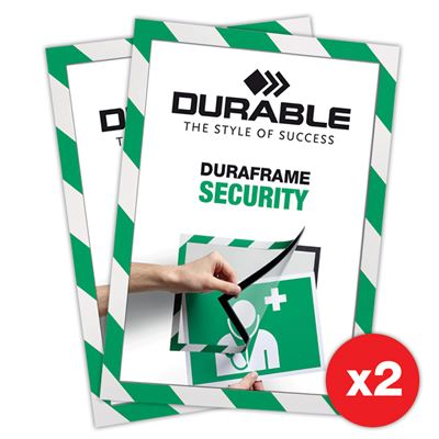Duraframe® Security Grønn/Hvit - Selvklebende A4 magnetramme - 2-pakning