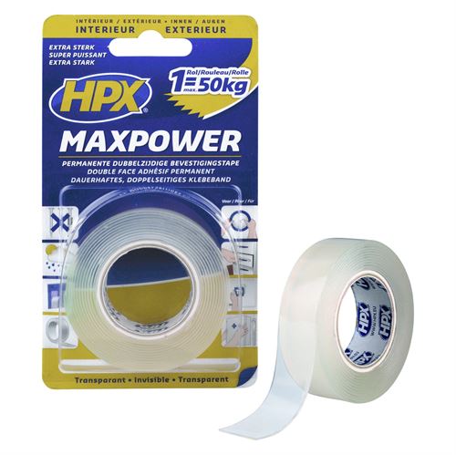 HPX MAXPOWER transparent dobbeltklebende tape 19 mm