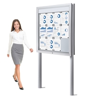 Frittstående Dobbeltsidig 12xA4 Premium Outdoor LED Whiteboard Oppslagsskap med Nedgravningsstolper