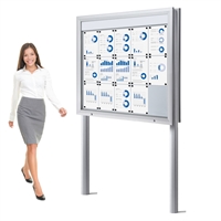 Frittstående Dobbeltsidig 15xA4 Premium Outdoor LED Whiteboard Oppslagsskap med Stolper for Montering på Betong