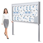 Frittstående Dobbeltsidig 24xA4 Premium Outdoor LED Whiteboard Oppslagsskap med Nedgravningsstolper