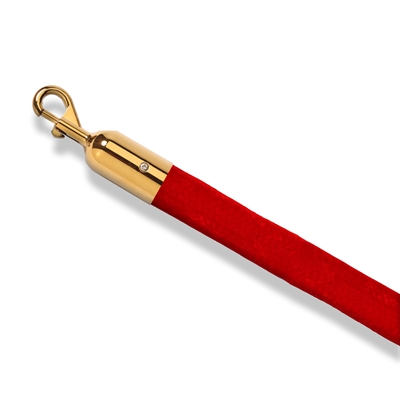 Rødt velour tau med gull klikklås - 200 cm