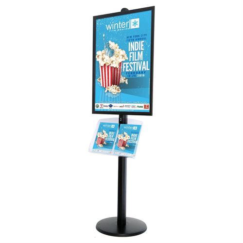 Plakatstativ av aluminium med matt svart finish og ekstra tung fot for stabilitet