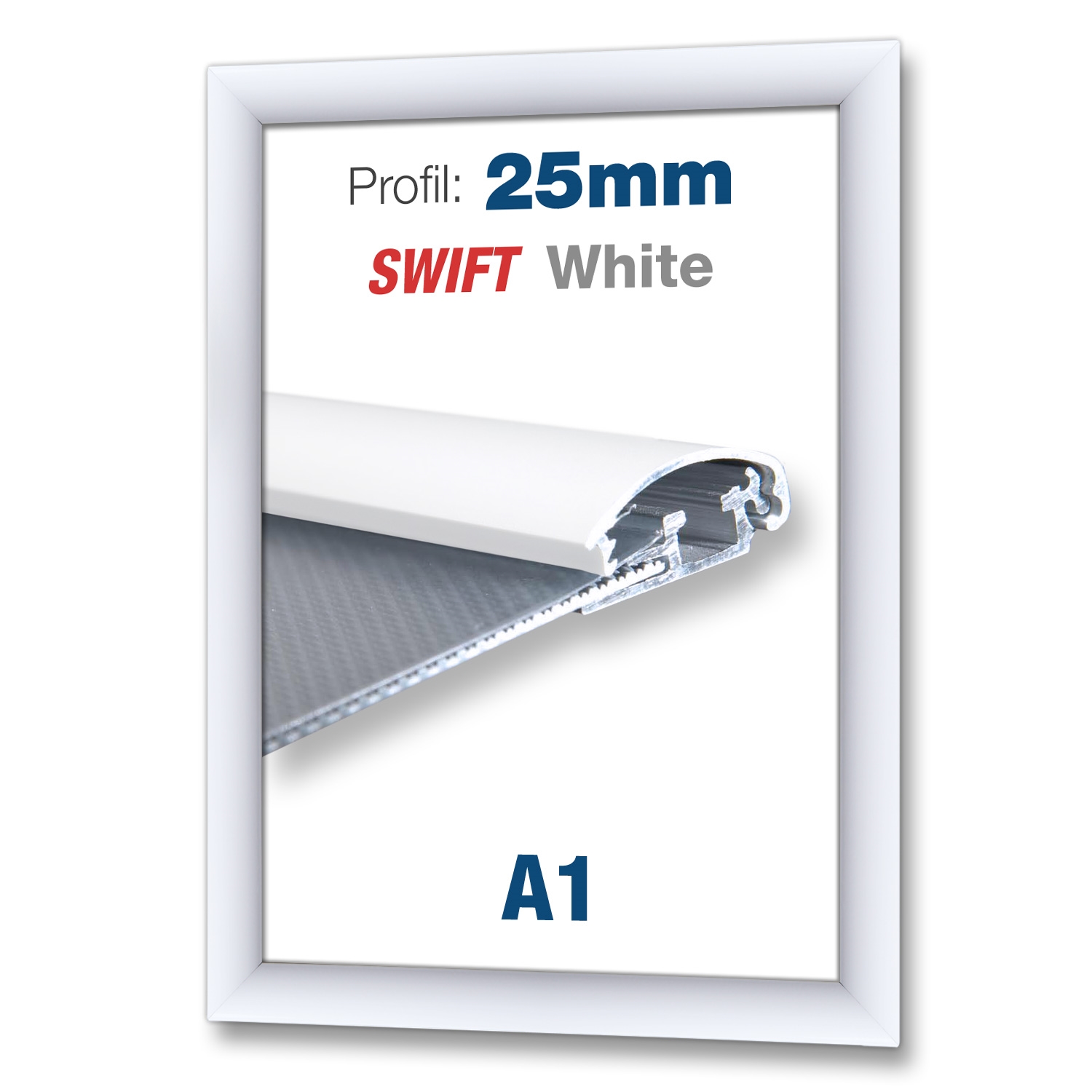 Hvit Swift klikkramme med 25mm profil - A1